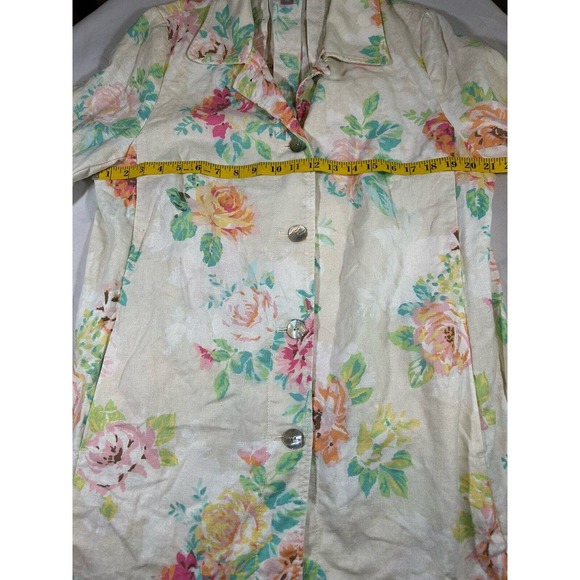 J Jill Women’s Floral Linen Blend Button Up Jacket Long Sleeve Size Large - Picture 9 of 11